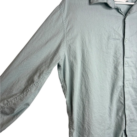 Onia Men’s Teal Mint Blue Linen Blend Casual Long Sleeve Button Down Size XL - Picture 3 of 11